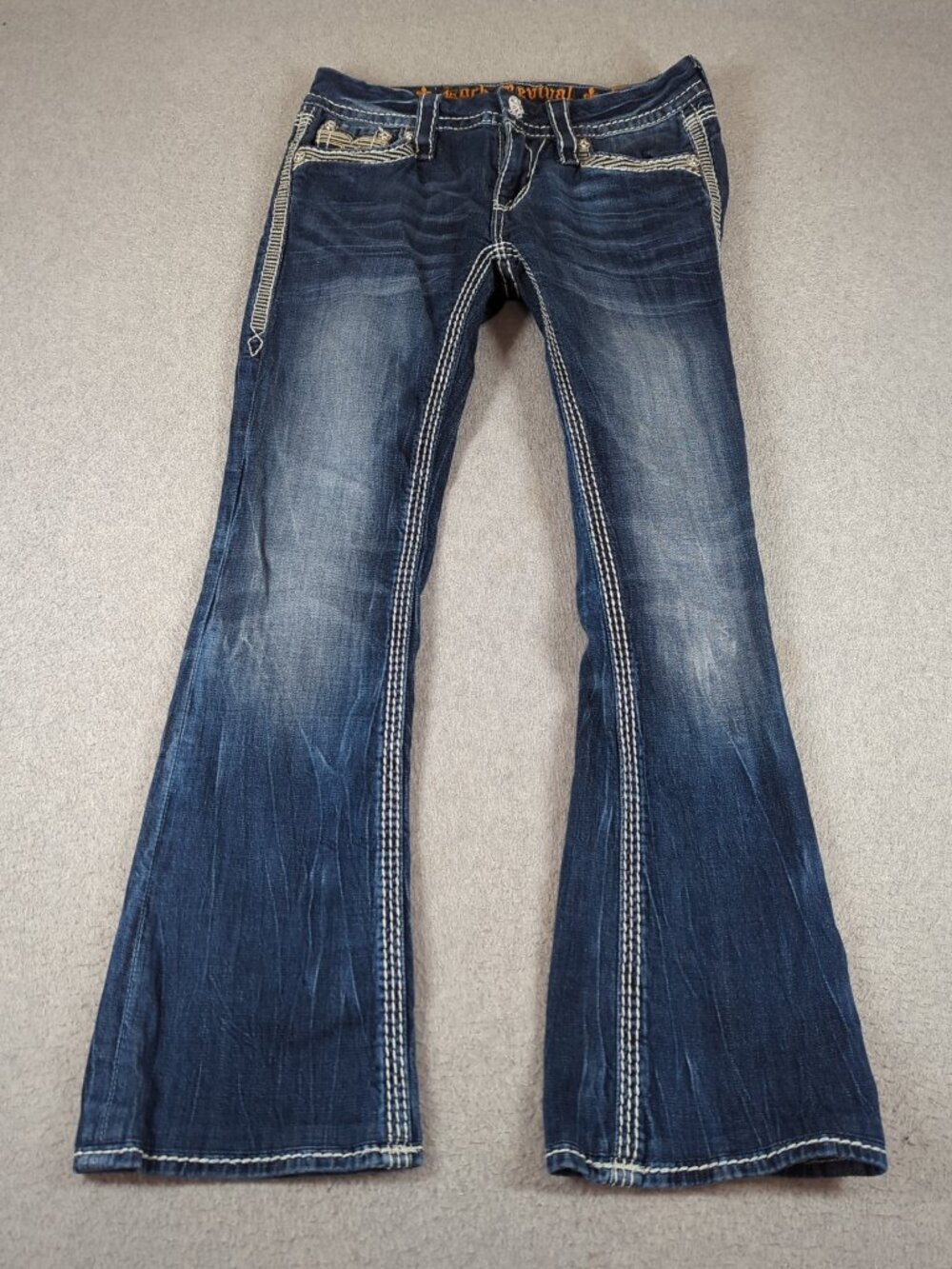 Rock Revival Kai Bootcut Jeans Women's 27 (Fit 29x29) Blue Stretch Low Rise
